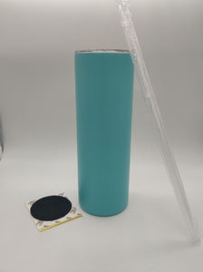 20oz Sublimation Glow Straight Skinny Blue Based Color/Straw & Rubber Bottom.