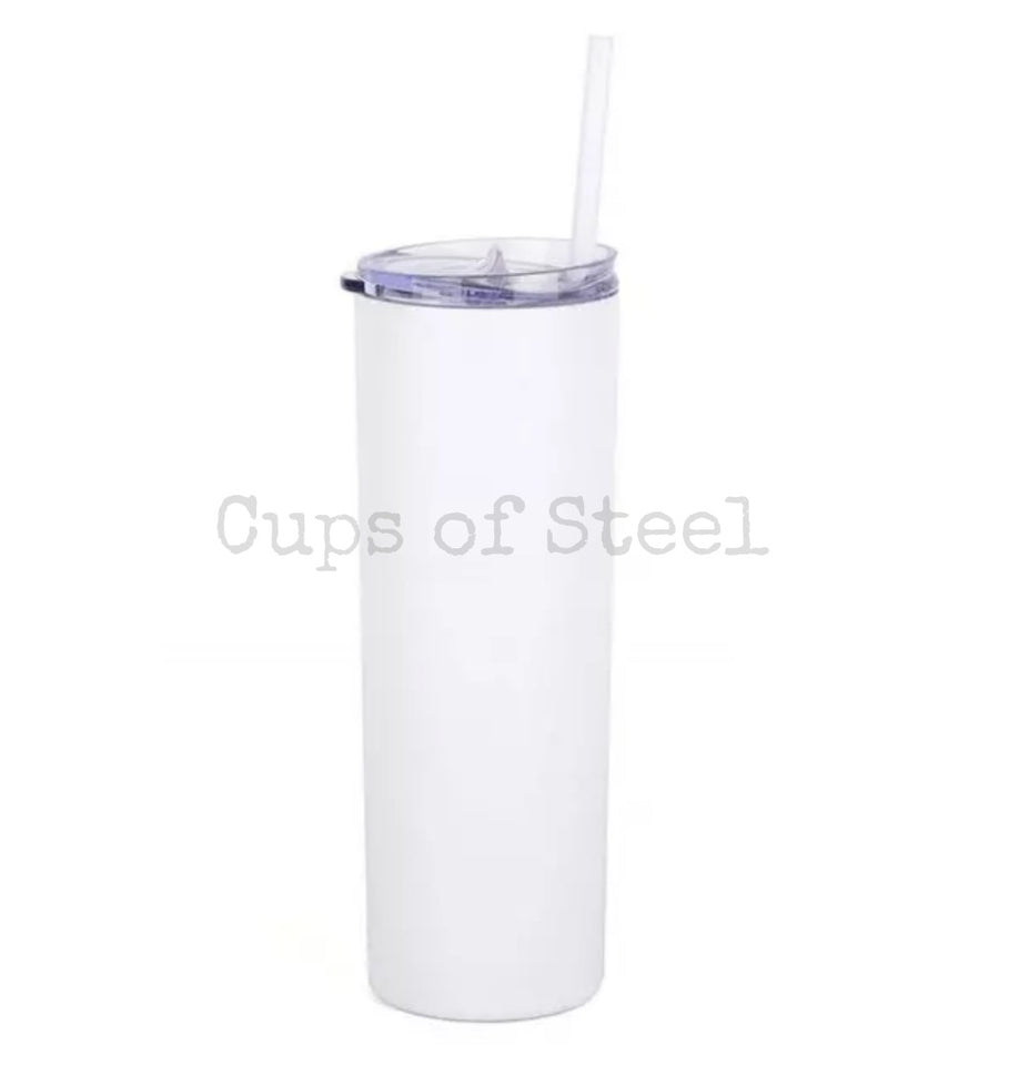 20oz Straight Skinny Sublimation tumbler w/Stainless Steel Straw and Rubber  bottom
